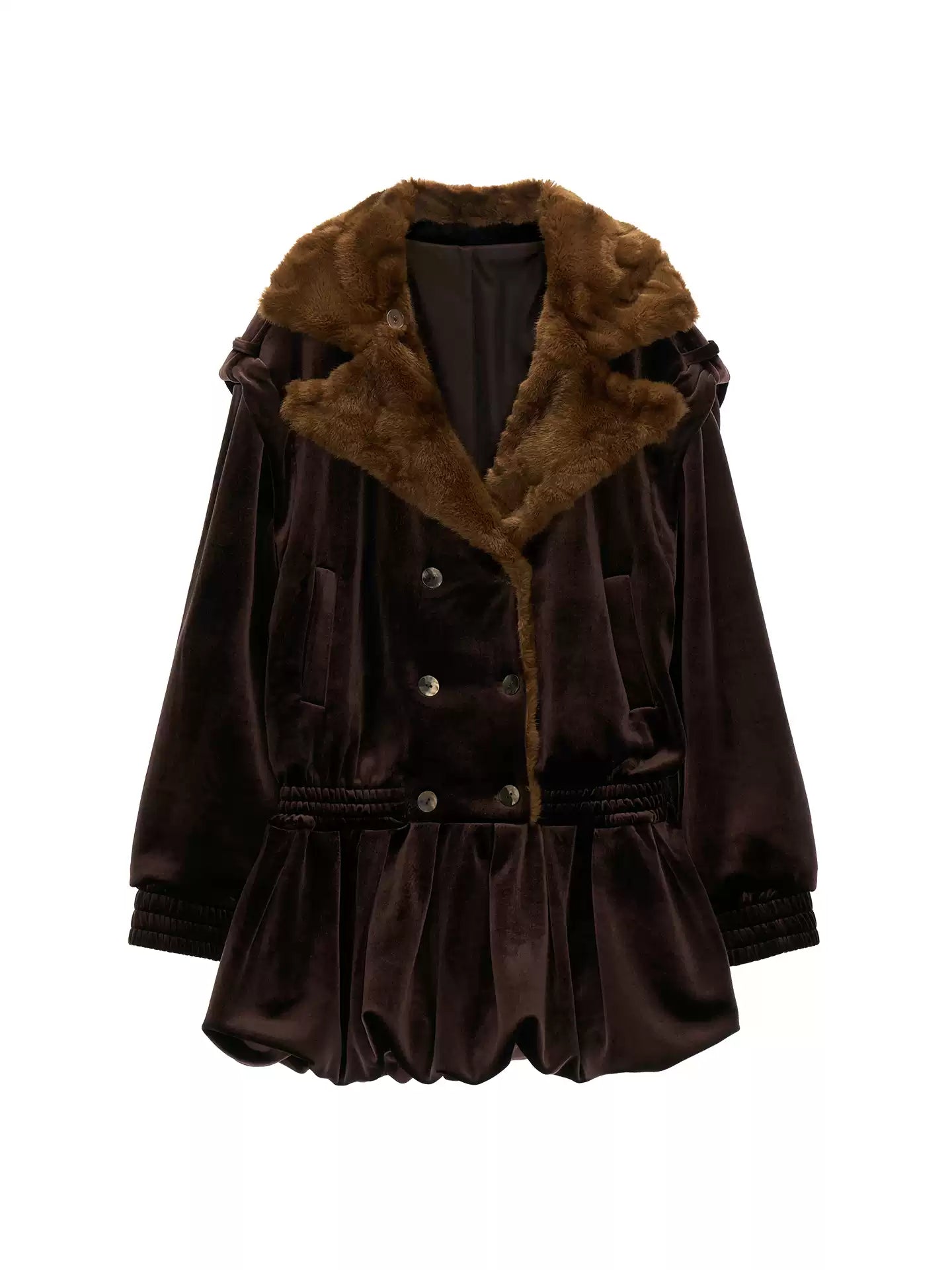 MAMC - Brown Bubble-Hem Faux Fur Panel Dress WE886
