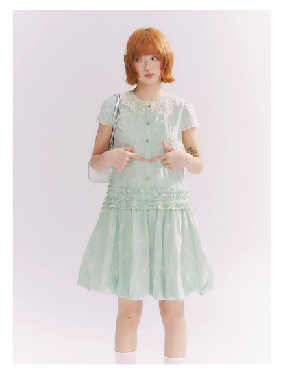 “Mint Lime” Green Stripe Lace Babydoll Dress