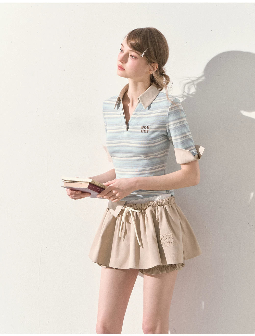 "A Beautiful Forecast" Blue Stripe Layered Polo Knit Top