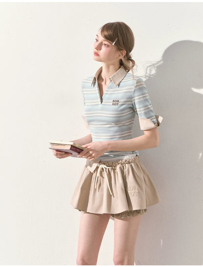 "A Beautiful Forecast" Blue Stripe Layered Polo Knit Top