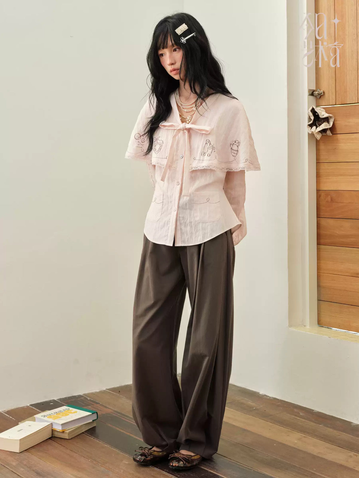 DAILY ARTIST - “Soft Pink Notes” Pink Vintage Tencel Lace Cape Blouse