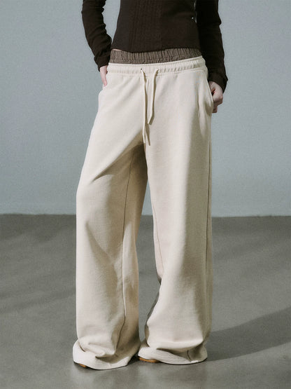 LOST FOREST - Heavyweight Cotton Low-Rise Wide-Leg Sweatpants (Dark Brown / Milk Tea)