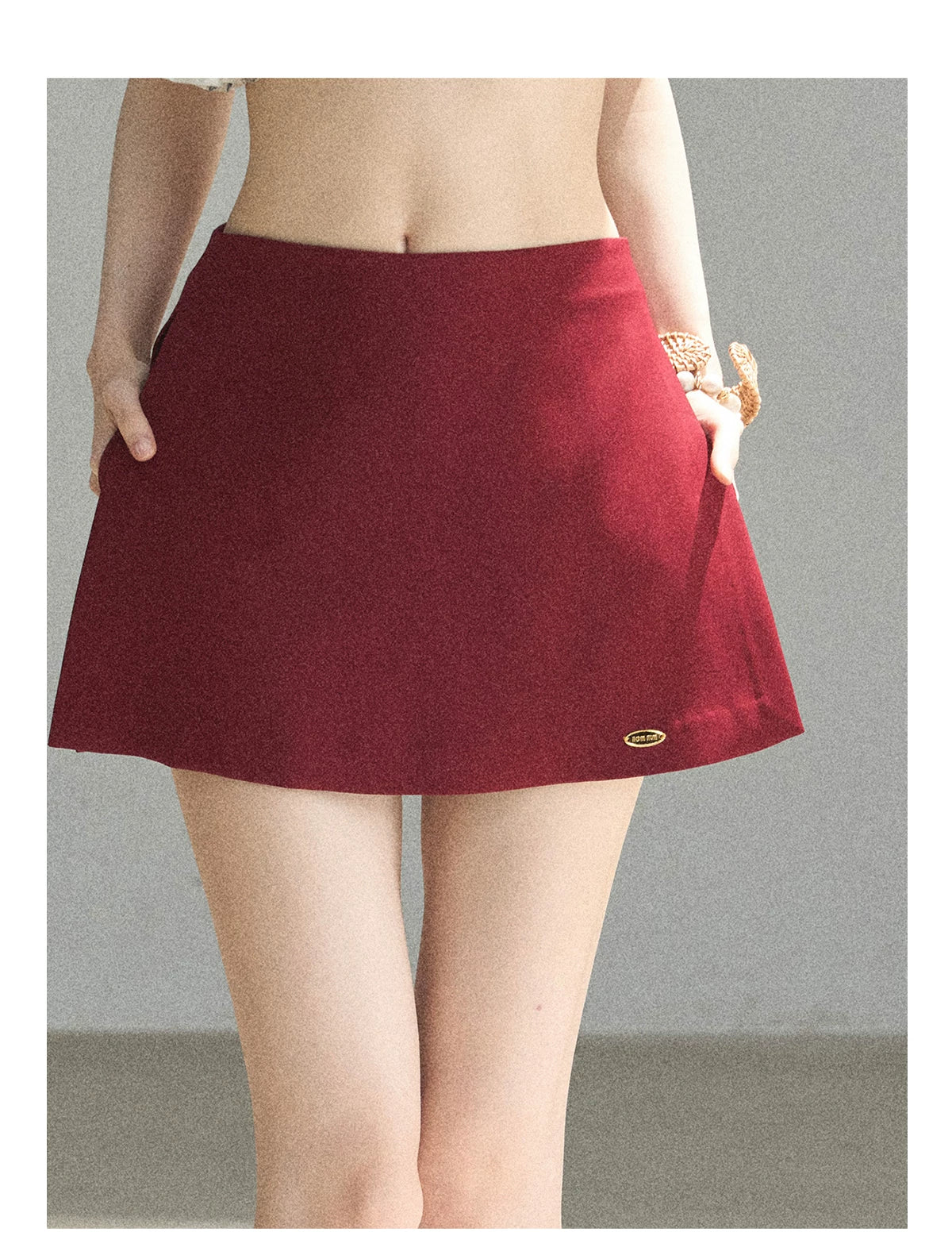 "The Unlit Spirit" High-Waisted A-Line Skort (Angora Red/ Tranquil Black)