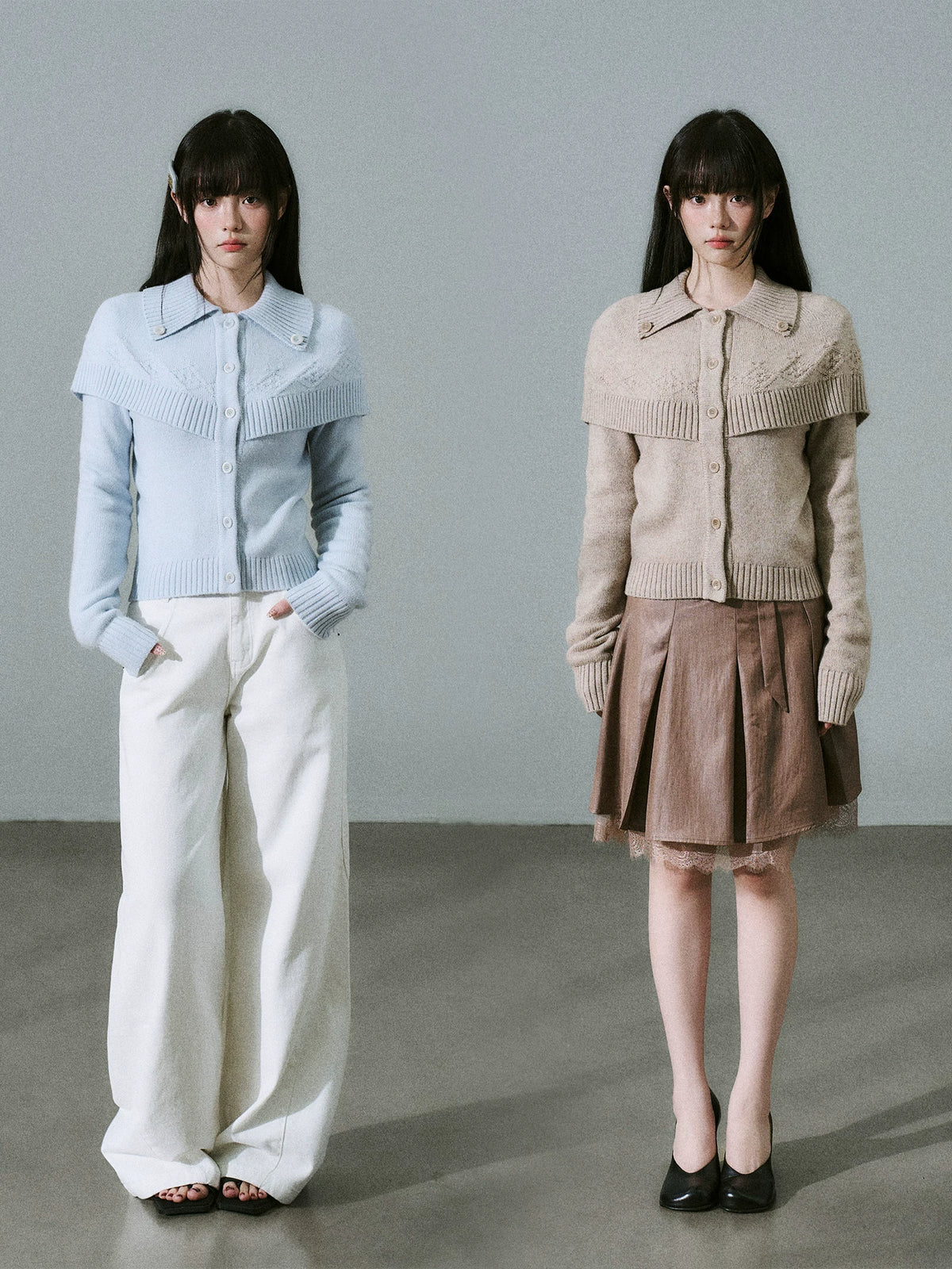 LOST FOREST - Mixed Beige Coffee Cashmere-Wool Cape Cardigan Sweater