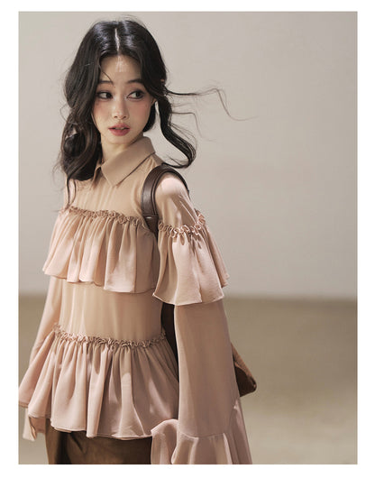 170726 "Veiled in the Evening Mist" Milk Tea Ruffle Blouse