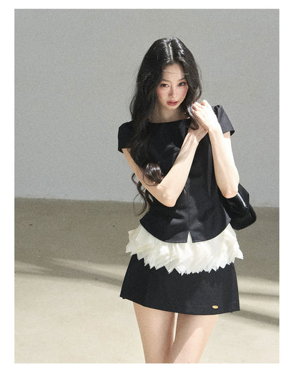 "Her Black & White Poem" Elegant Contrast Two-Piece Set
