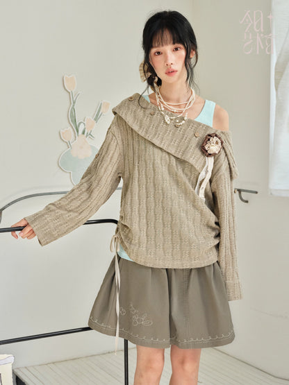 DAILY ARTIST - Brown Cable-Knit Sweater & Mint Green Tank Set
