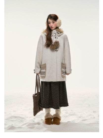 BIBIBENCY - Ivory 70% Wool Fair Isle Coat