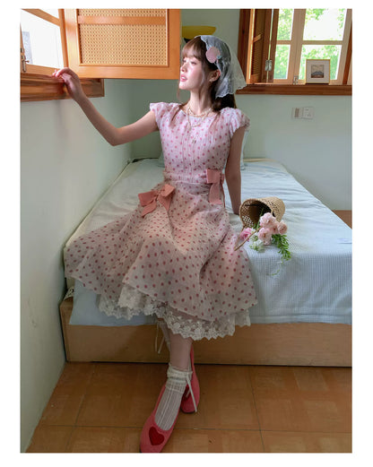 [RF] “Pink Mist Polka” Vintage Polka Dot Maxi Dress