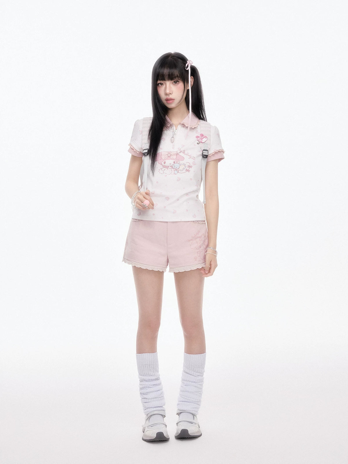 “Melody Blossom” Pink Floral Polo & Layered Skort Set
