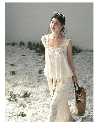 “Summer Light Through Veil” Ivory Lace Babydoll Blouse