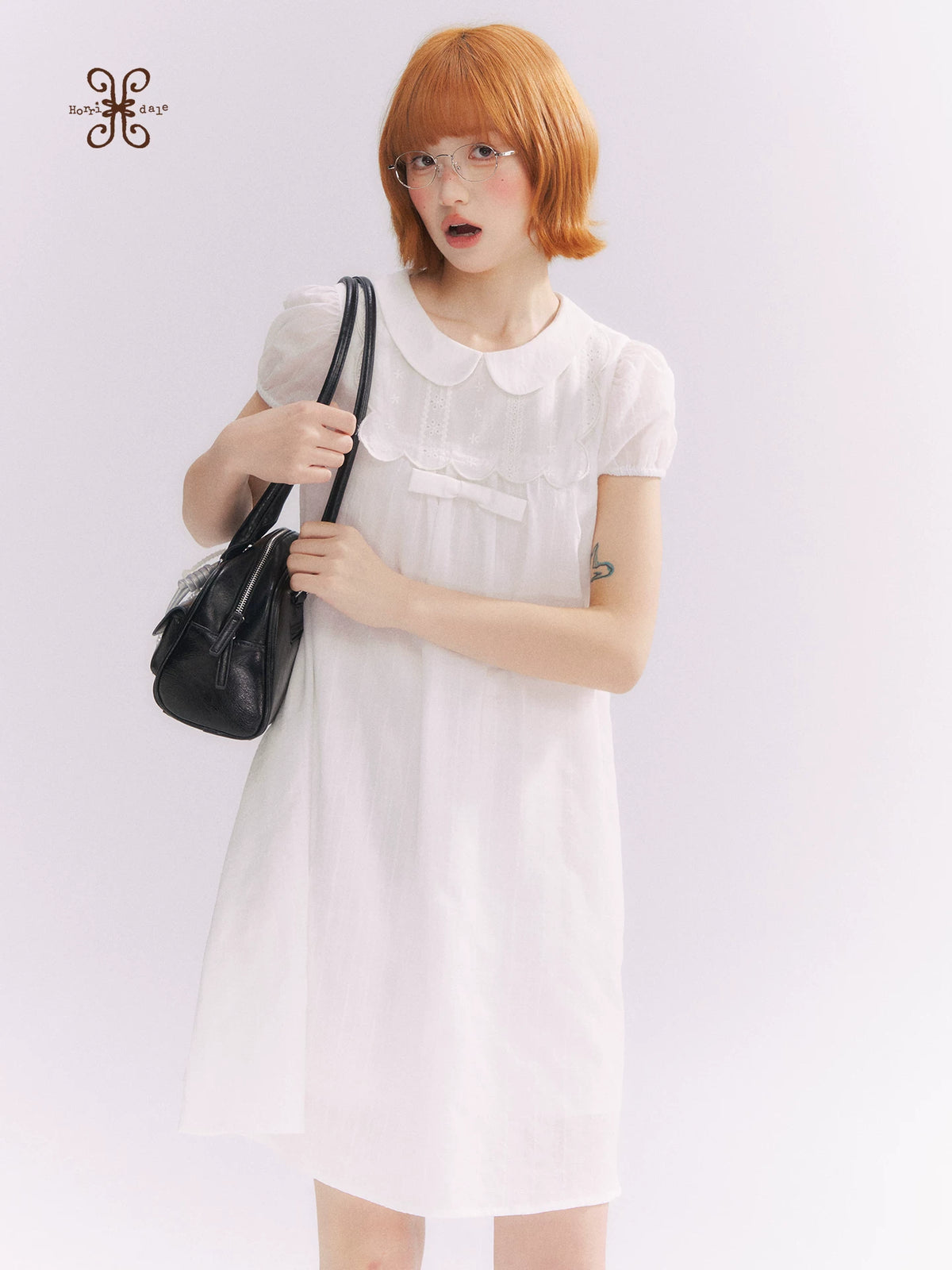 “Lace Sleep Song” White Embroidered Puff Sleeve Babydoll Dress