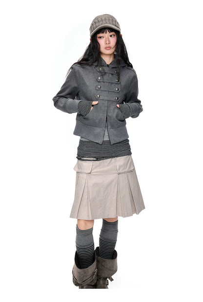 EZEK | Cropped Hooded Sweatshirt Jacket with Double Metal Snap Closure (Black / Gray)