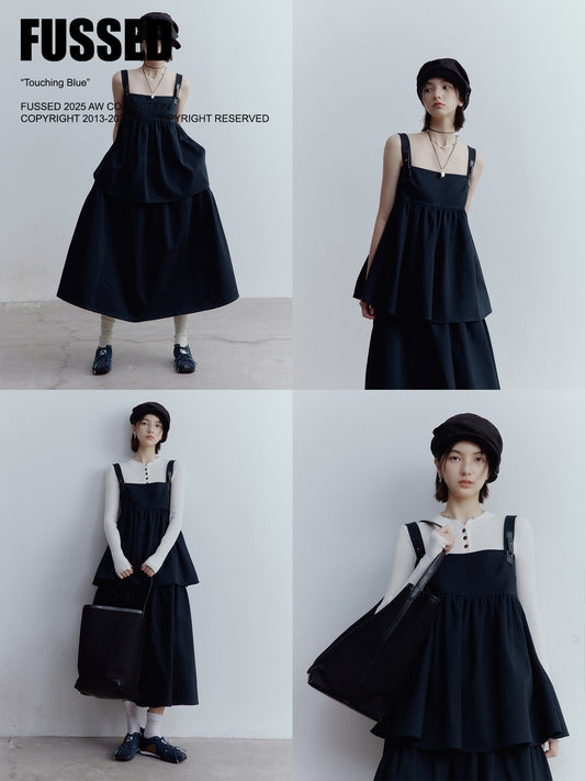 FUSSED Blues Dusky Blue Doll Top & A-Line Skirt Set FOF-25SS110