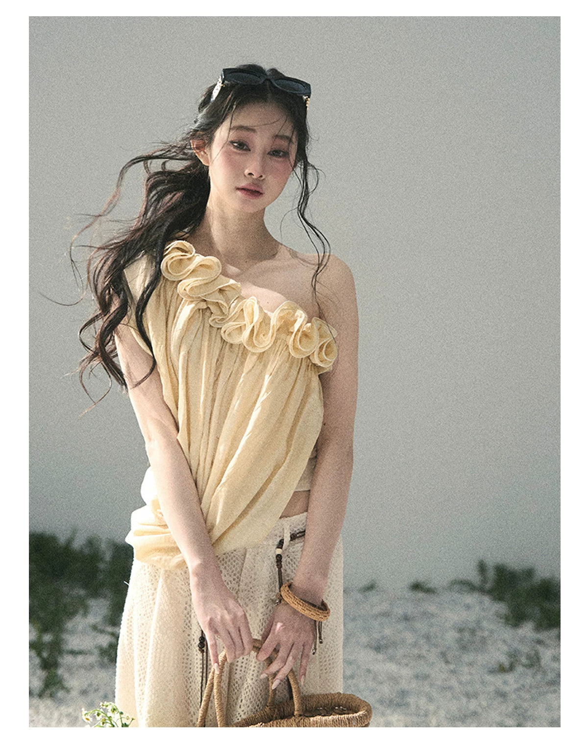 “Where Spring Petals Fall” Milkshake Yellow Ruffle Off-Shoulder Top