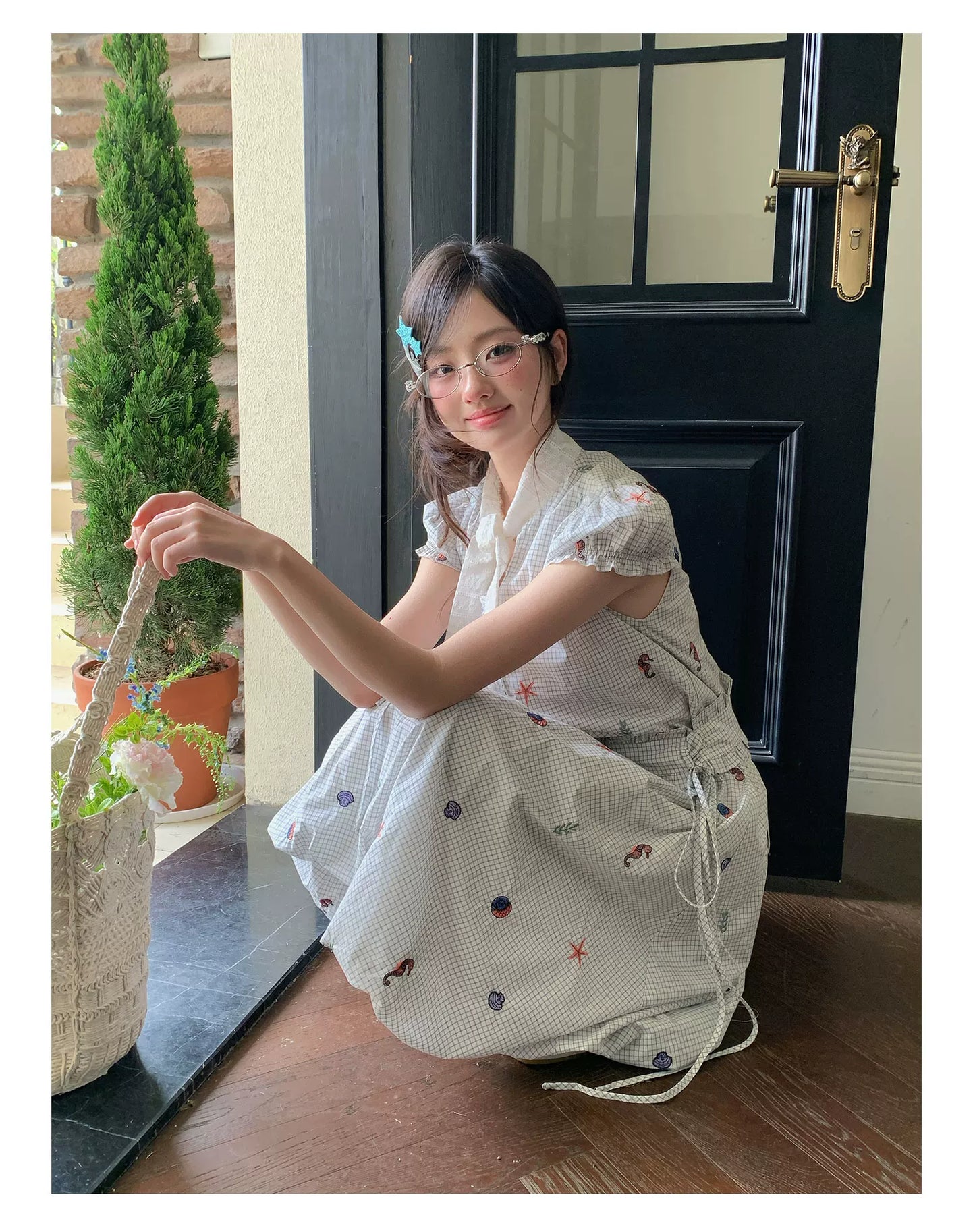 “Seaside Plaid Isle” Ocean Plaid Bubble Hem Dress