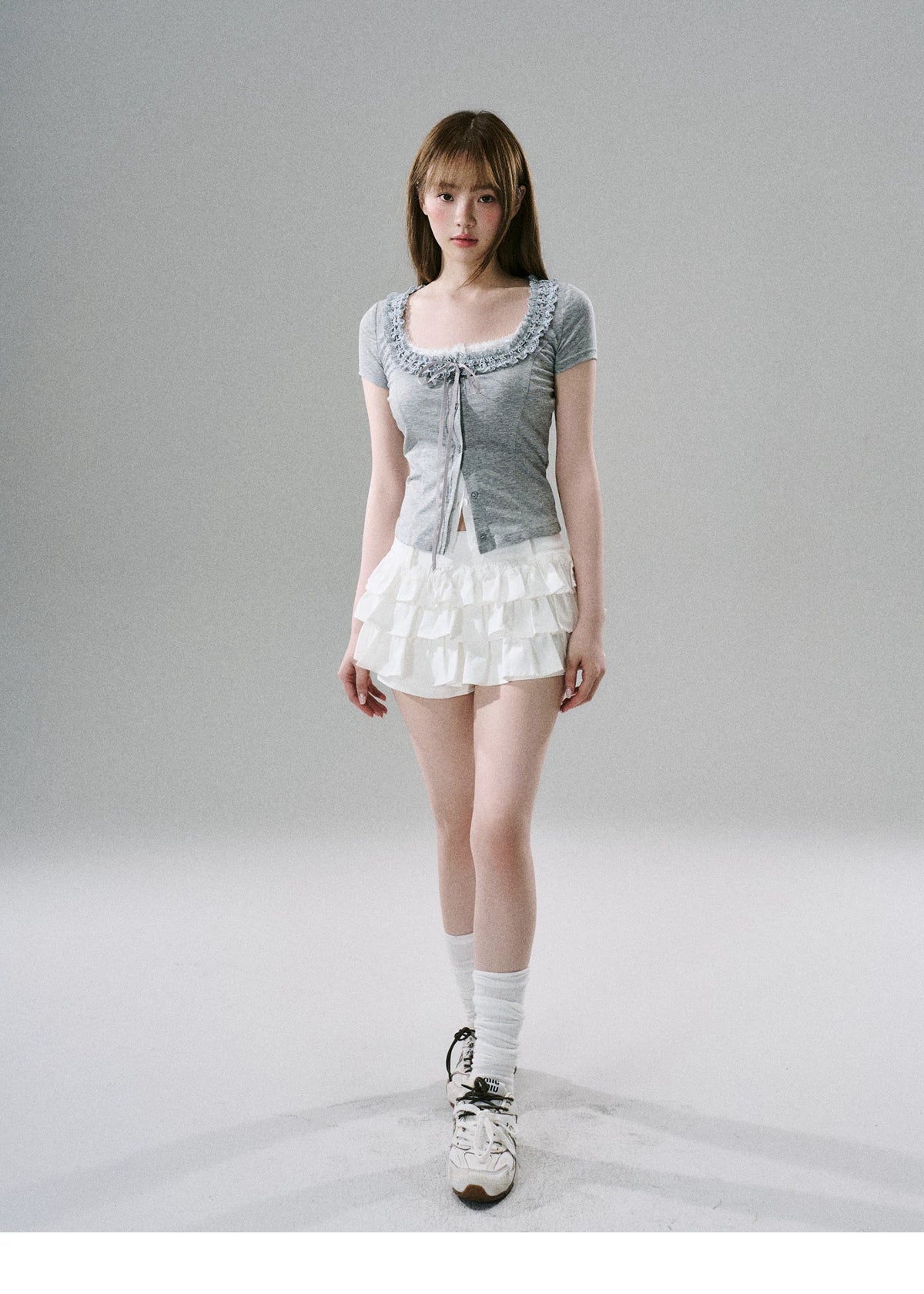 LOST FOREST - White Cotton Ruffle Utility Skirt