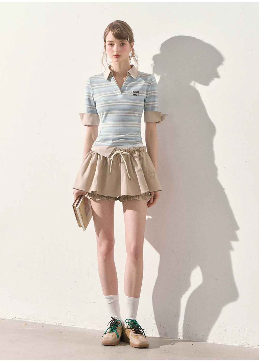 "A Beautiful Forecast" Blue Stripe Layered Polo Knit Top
