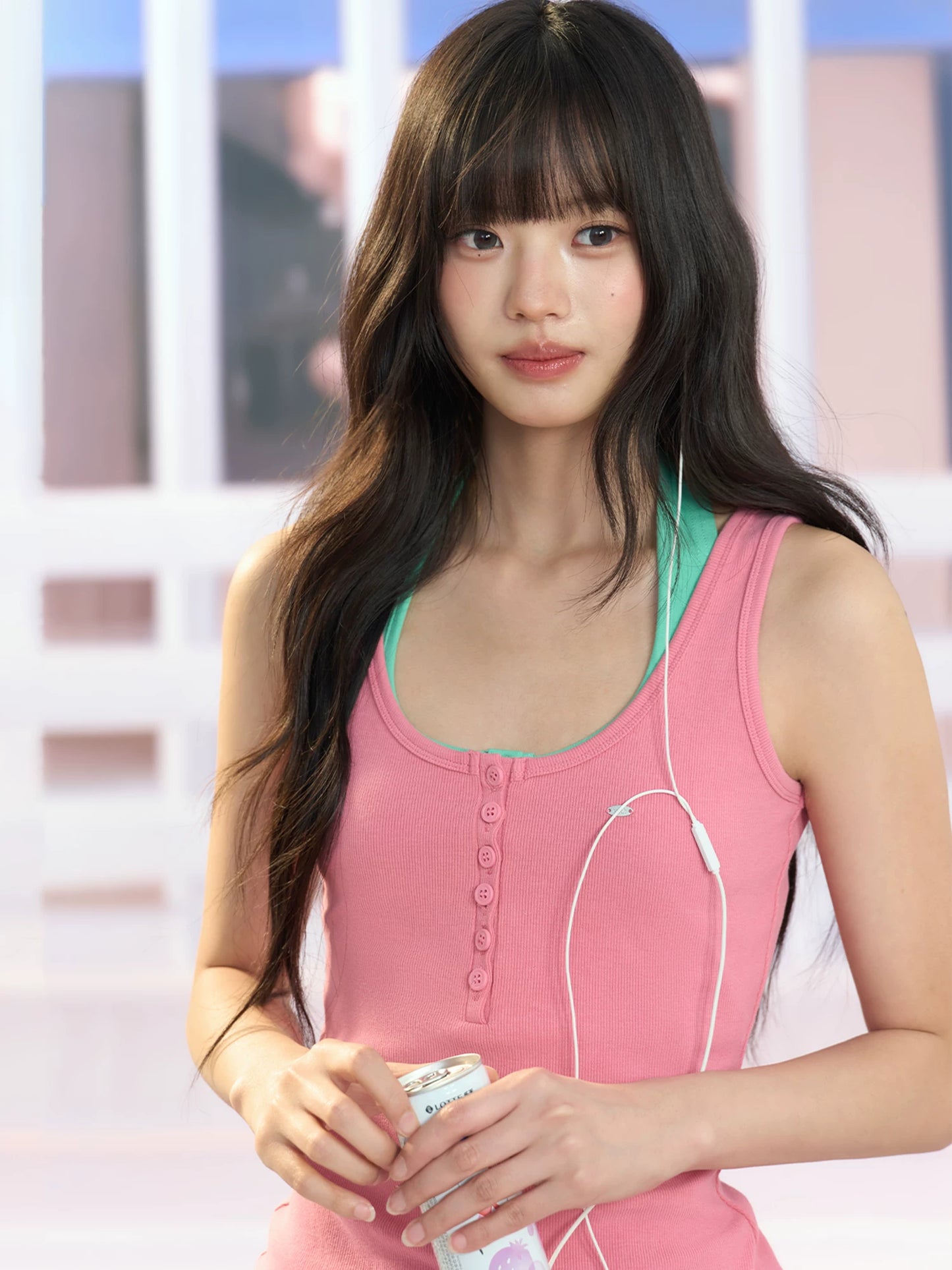 "Everyday Departure" Pink Henley Racerback Tank Top