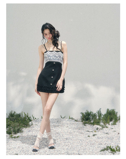 “Midnight Soliloquy” Black Lace Slip Mini Dress