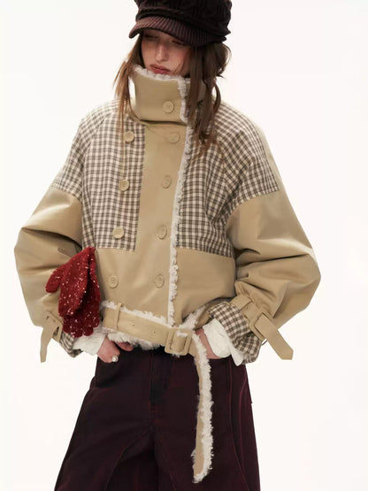 MAMC - Cozy Khaki Plaid-Patch Collar Jacket WE860