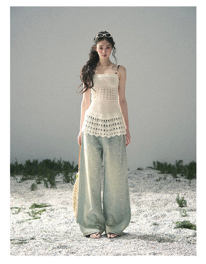 “Fractured Presence” Ivory Open-Knit Cami Top
