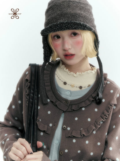 Dark Taupe Brown Polka Dot Layered Knit Sweater