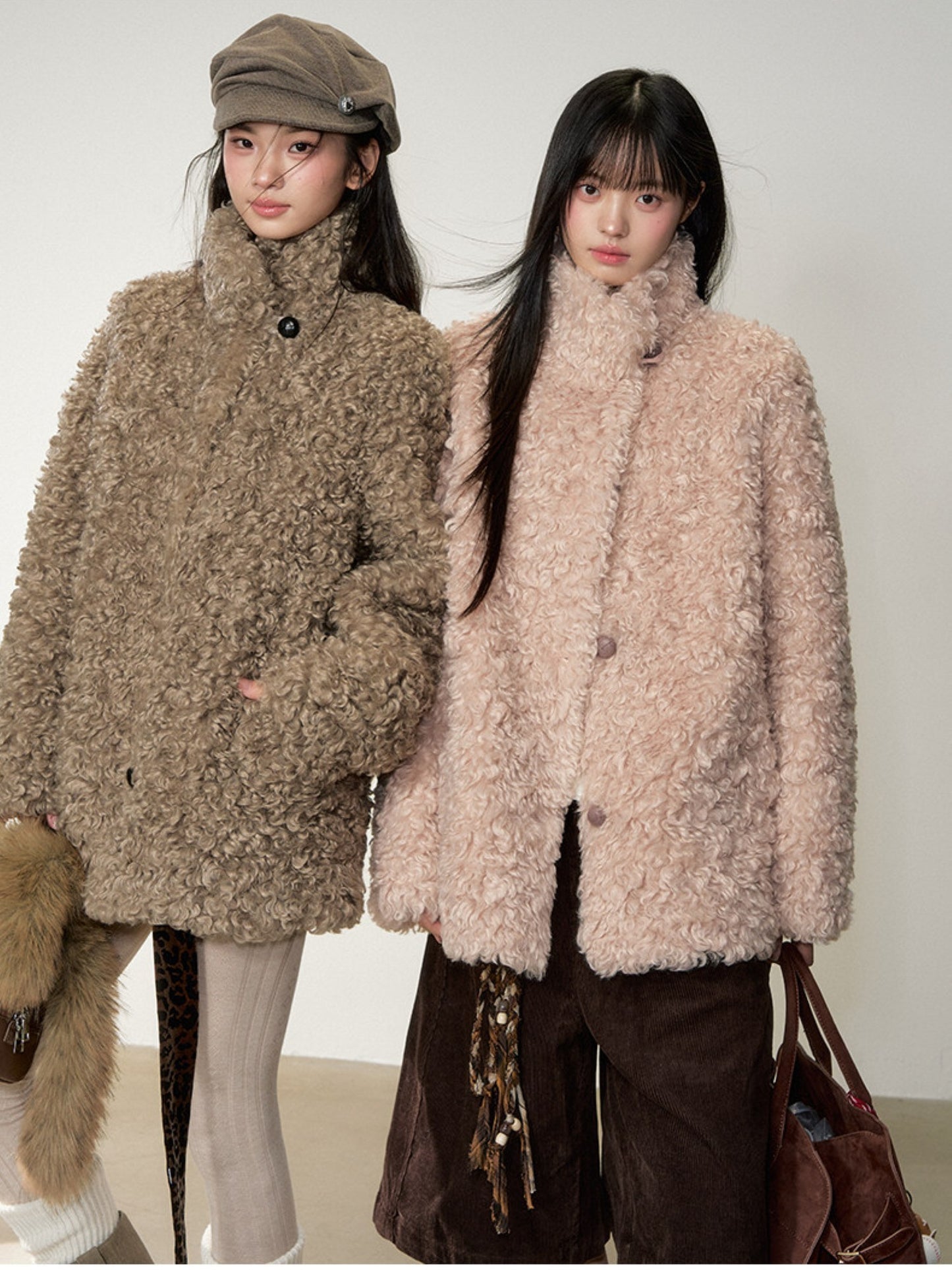 Soote Season - Curly Faux Shearling Stand-Collar Fur Jacket