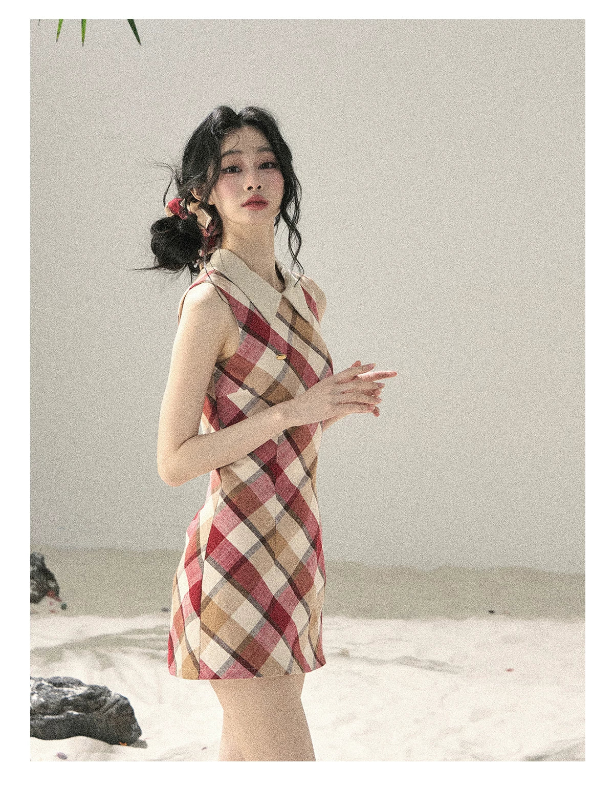 "Sunset by the Shore" Vintage Red Plaid Polo Mini Dress 358648564
