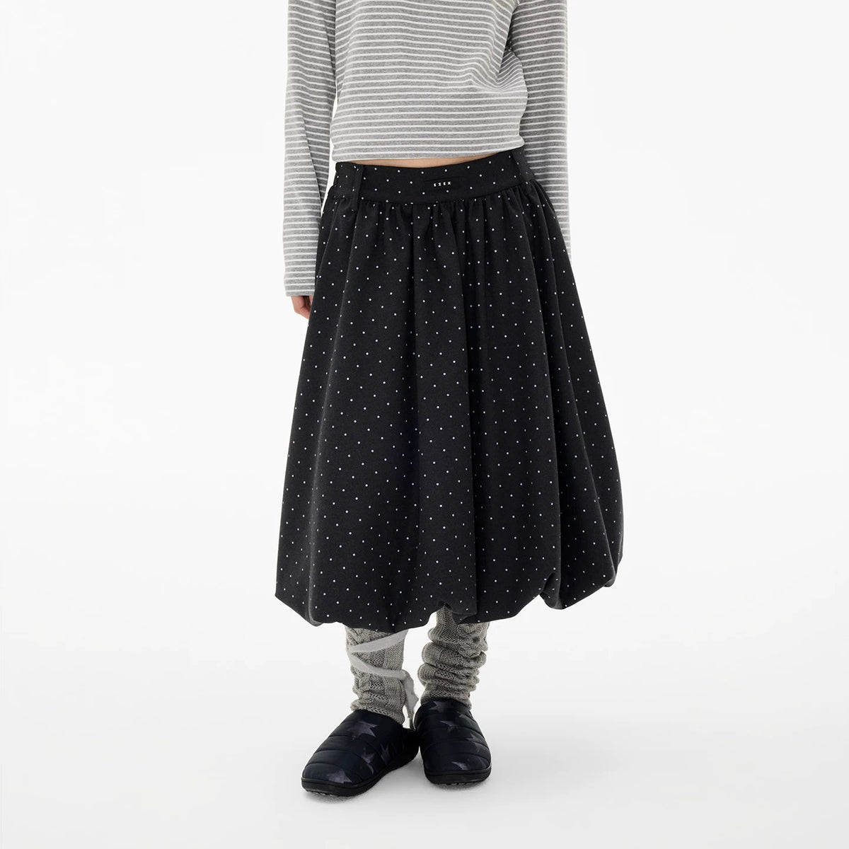 EZEK | Cloud Flower Bubble Skirt A-Line Midi (Black / White / Tan / Gray)