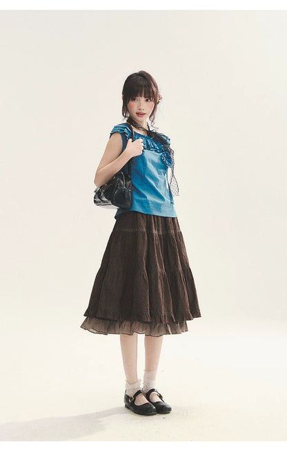 "Bluebell" Peacock Blue Lace Embroidered Fitted Sleeveless Top