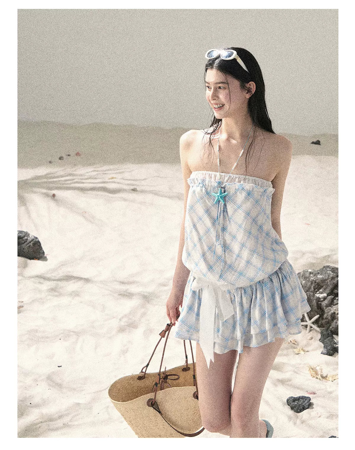 "Breeze Upon the Waves" Ice Crystal Blue Off-Shoulder Diamond Quilted Mini Dress