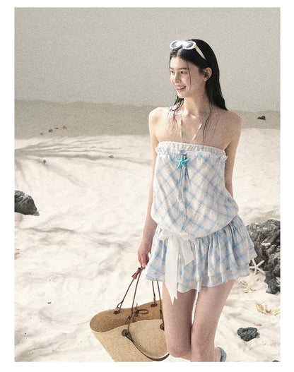 "Breeze Upon the Waves" Ice Crystal Blue Off-Shoulder Diamond Quilted Mini Dress