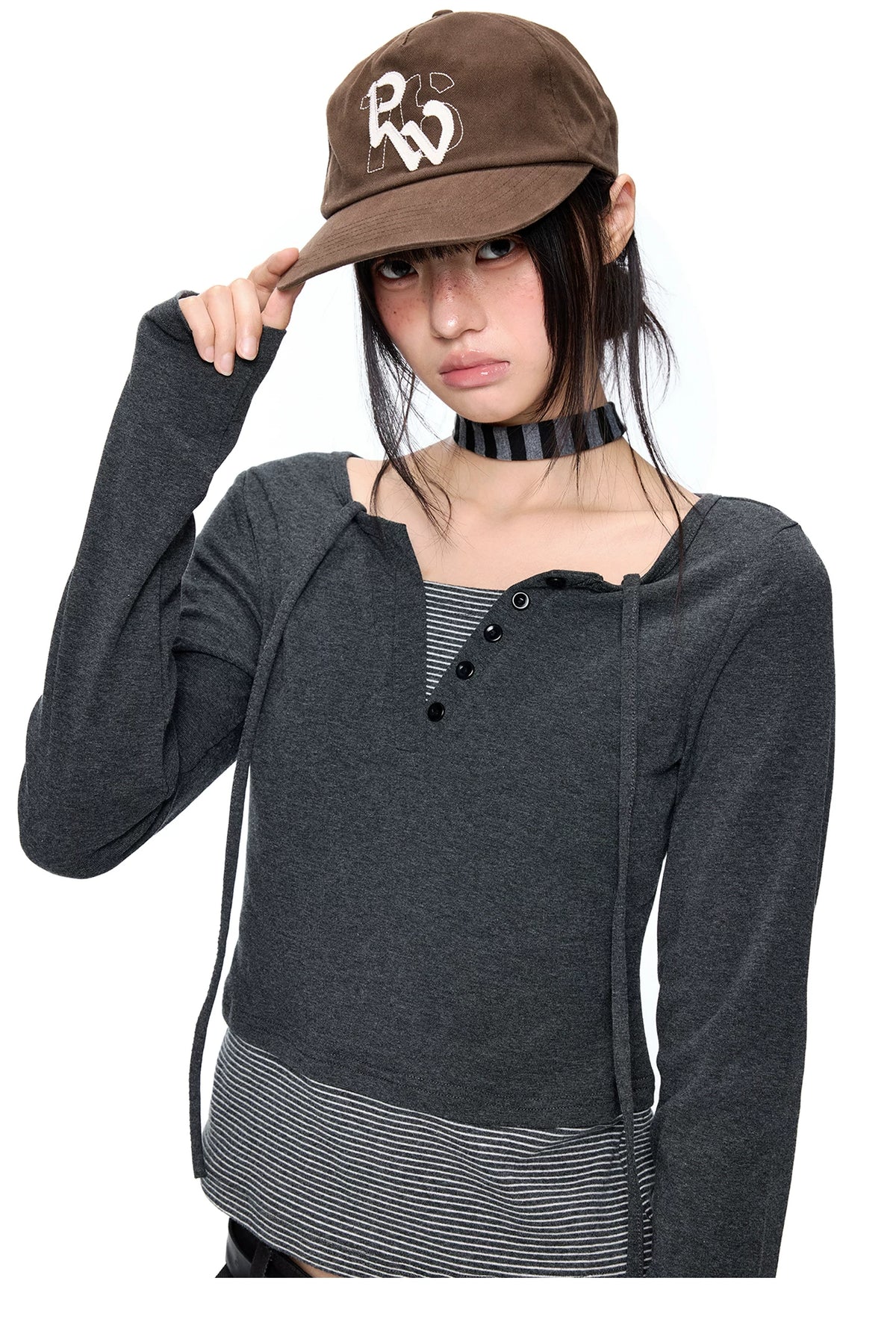 EZEK | Polka Dot Tie Neck Tee | American Vintage-Inspired Long Sleeve T-Shirt