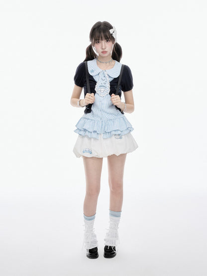 Two Ways to Wear! Cinnamoroll Cropped Cardigan / Round-Neck Blouse / Bubble Skort