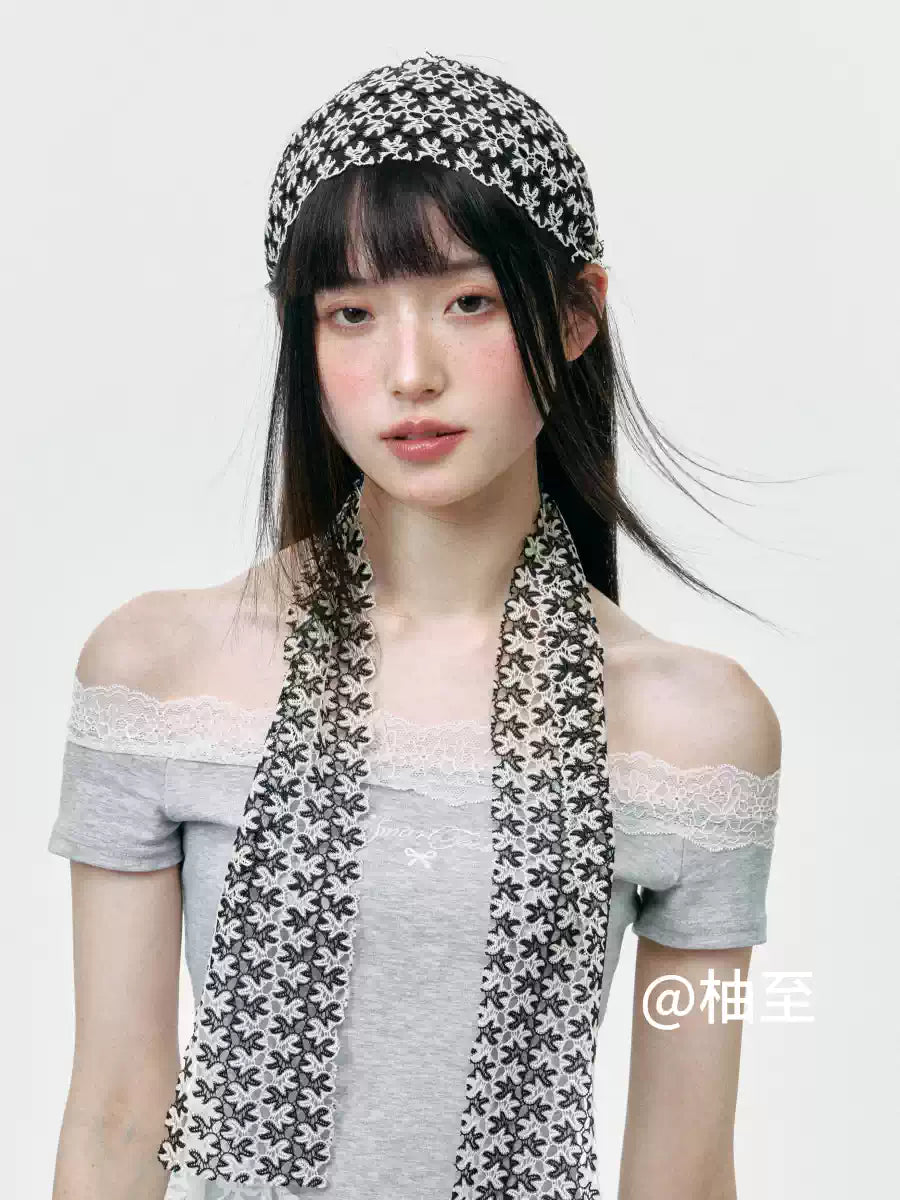 Floral Cutout Lace Scarf – Lightweight Breathable Summer Neck Scarf