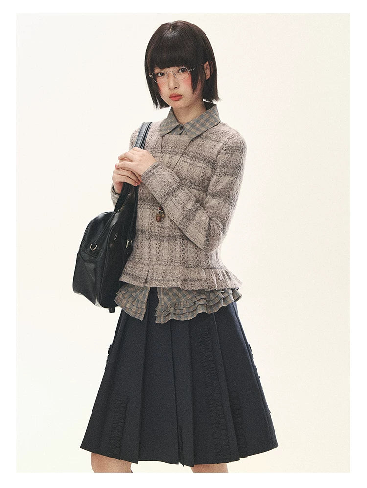 "Sandalwood Violet" Purple Mist Open-Knit Peplum Sweater