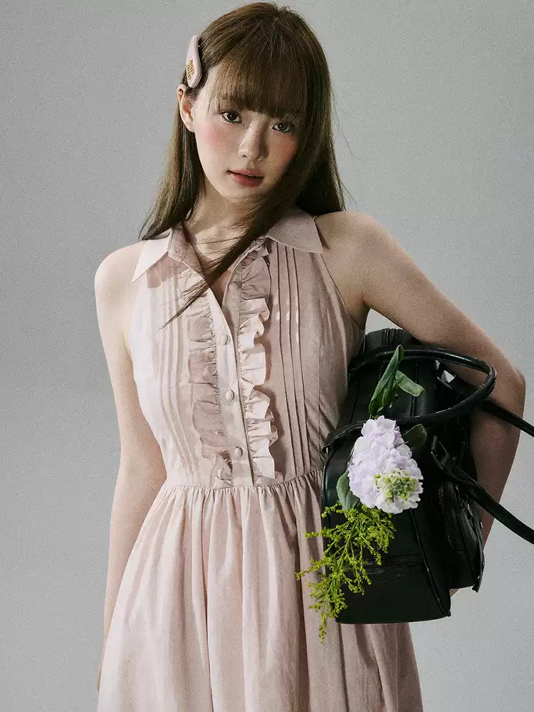LOST FOREST - Cinnamon Pink Lyocell-Cotton Halter Maxi Dress