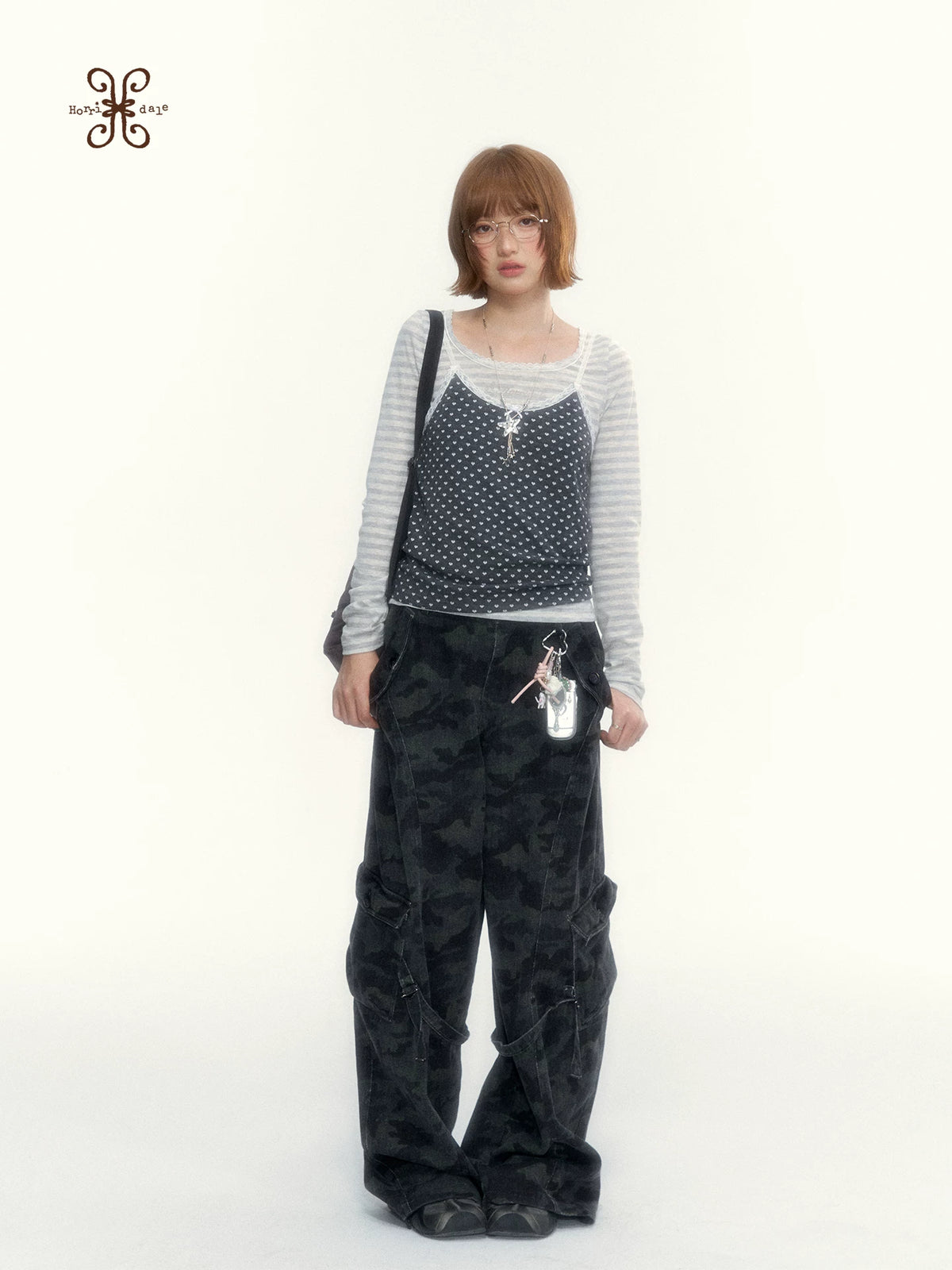 “Heart Dot” Charcoal Polka Dot Lace Trim Fitted Knit Cami
