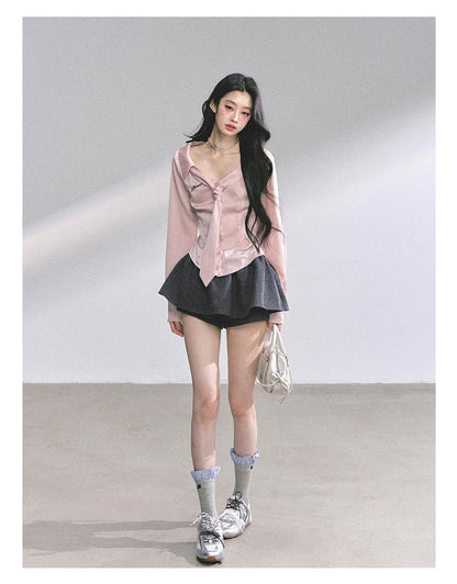 少也眼 “Pinkbud Academy” French Preppy Striped Polo Blouse