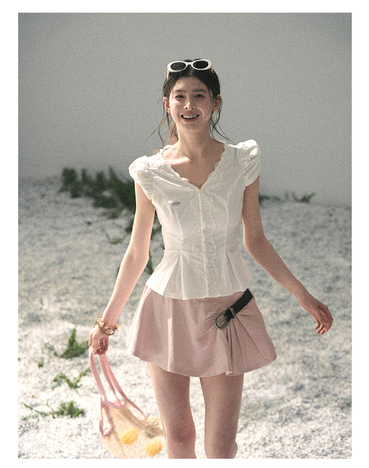 “Untouched Ivory” Pure White Lace Puff Sleeve Blouse
