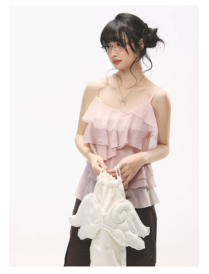 "Star Haven" Tiered Ruffle Cami Top (Cloud Blush Pink/ Moonlight Gray)