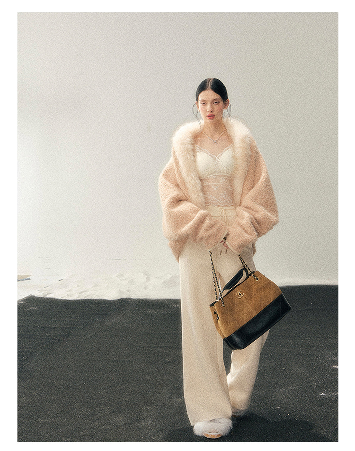 少也眼 "Velveted Sigh" Milk Tea Faux Cashmere Knit Jacket