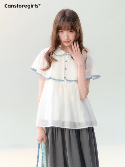 "Cloudside Letter" White Cape Collar Babydoll Blouse LL2026218