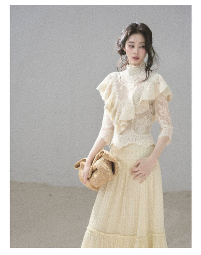 "Translucent Bloom" Dutch Cheese Lace Cropped Top