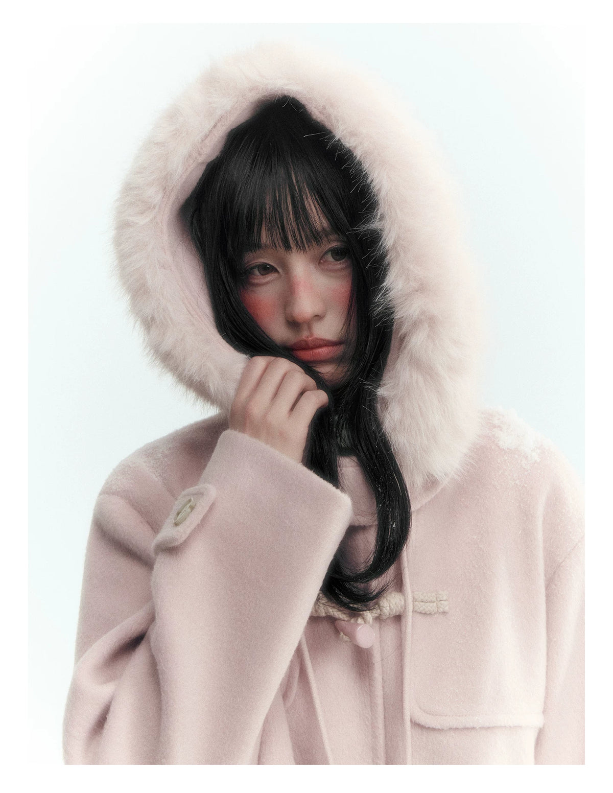 Horridale - Preppy Hooded Wool-Blend Duffle Coat with Pom-Pom Details – Mist Pink