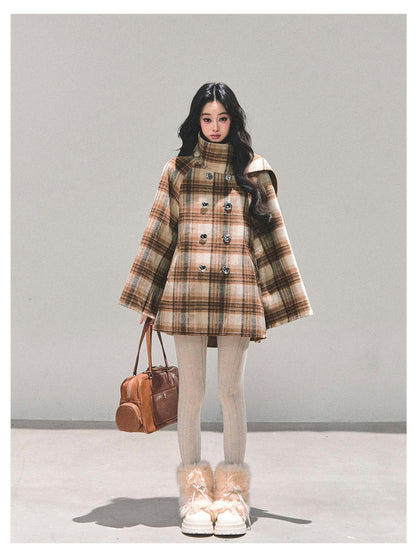 少也眼 “Whispered Plaids" High-Neck Woolen Coat