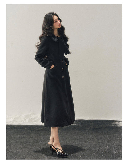 少也眼 "Snowfall Night" Wool-Blend Padded Coat – Rock Black Bow Edition