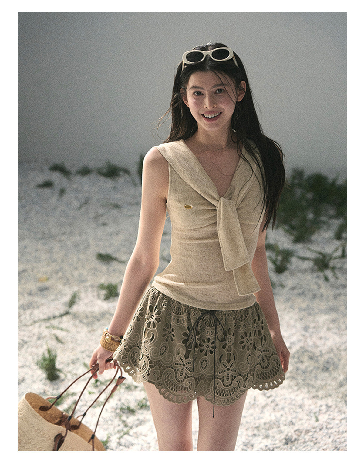 “Sea Breeze & Wheat Fields” Oatmeal Sailor Collar Top