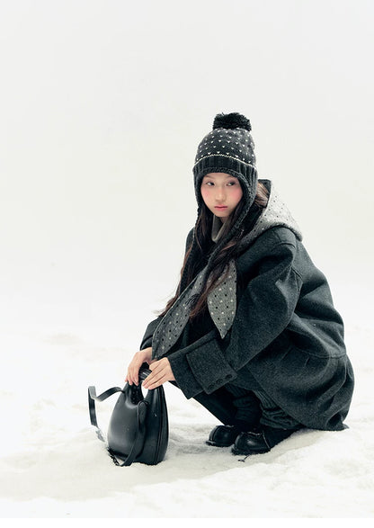 "Winter Chime" Double-Breasted Quilted Wool-Blend Coat (Smoky Purple/ Ash Gray)